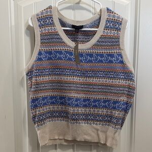 J. Crew Blue and Cream Fair Isle Knit Vest
